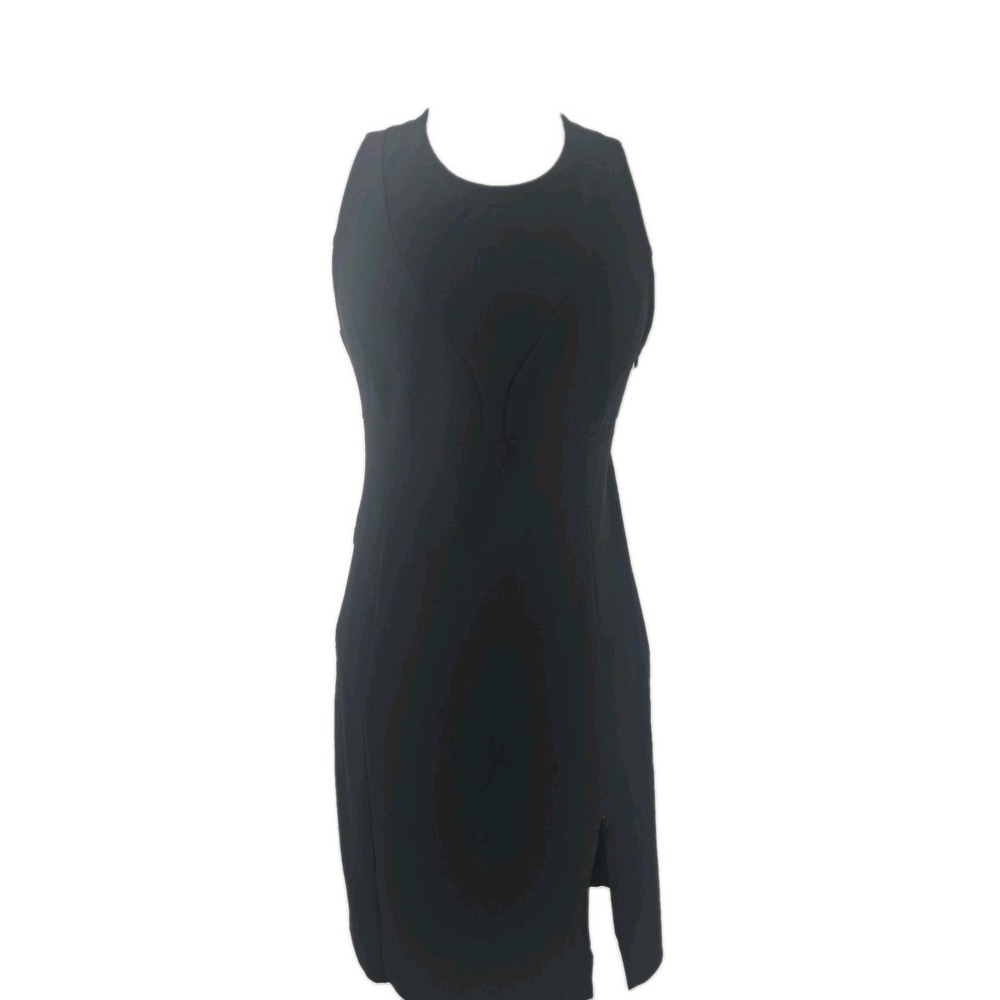 ATHLETA 6 Black Nylon Racerback Shelf-Bra Zippered Pockets Sheath Dress
